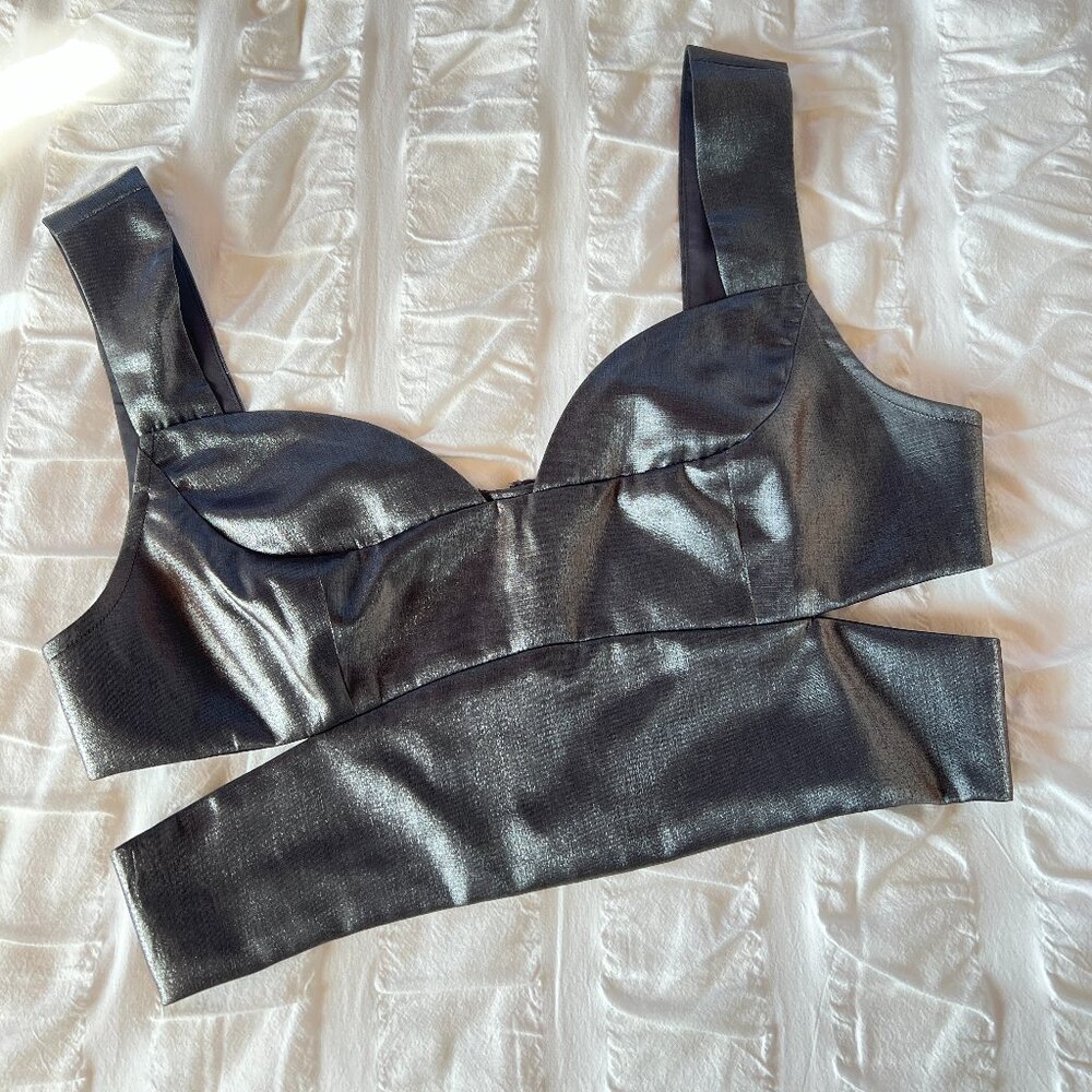 Karen Millen Shiny Gunmetal Party Top, Size 10